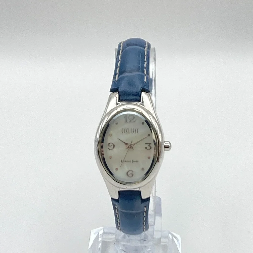 Ecclissi Women's Watch 24mm Sterling Silver 925 MOP Dial Leather New Battery 8